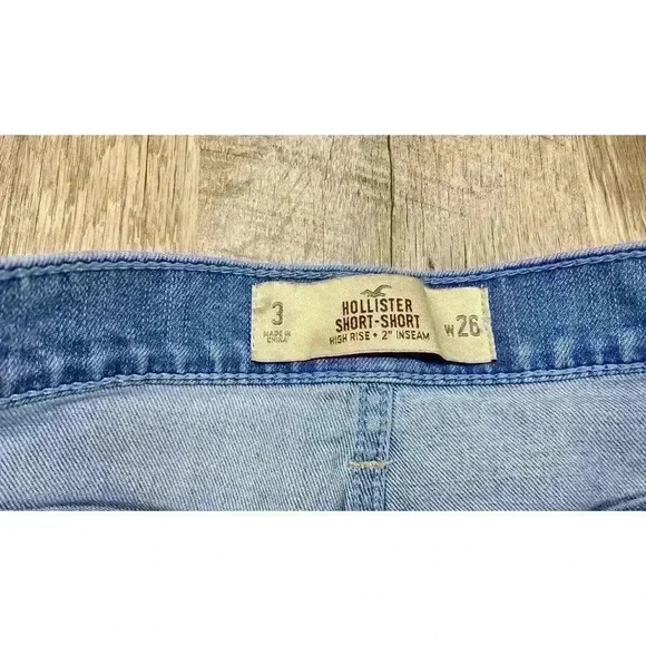 Hollister Denim Jean High Rise Distressed Cuffed Short Shorts Size 3 w26 VGUC - Picture 3 of 8
